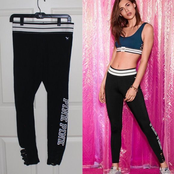 PINK Victoria's Secret Pants - Y2K PINK Logo Leggings with Criss Cross Ankle Design